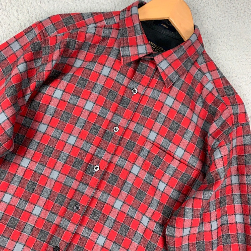 Pendleton Lodge Flannel Shirt Button Down Men's Medium M Red Plaid Umatilla Wool